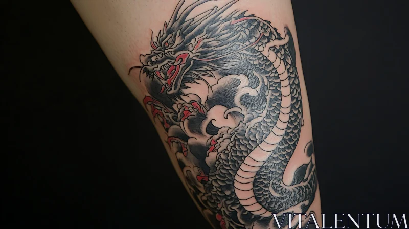 Detailed Black and Gray Dragon Tattoo AI Image