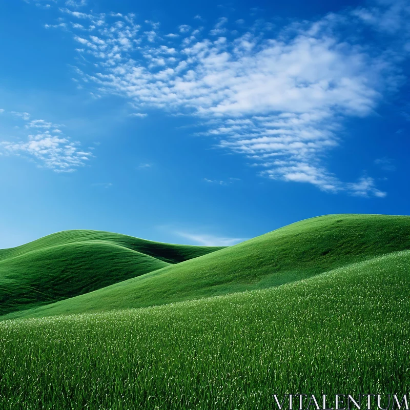 Lush Green Hills and Azure Sky AI Image