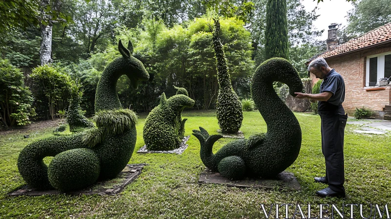 Sculpted Greenery: Topiary Artistry Display AI Image