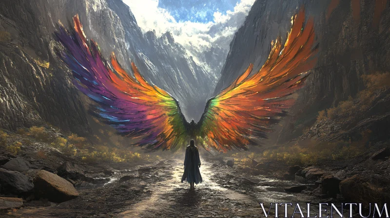 AI ART Rainbow Wings Between Mountain Peaks