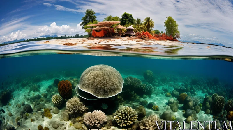 Captivating Underwater View of Island and Corals | Environmental Awareness AI Image