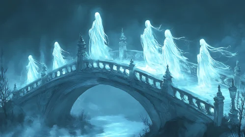 Spectral Figures Crossing Bridge Illustration