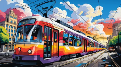 Colorful Urban Train Painting: A Neo-Traditional Masterpiece