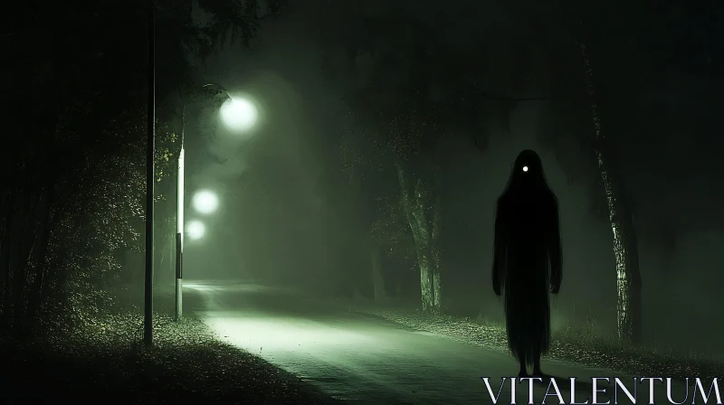 Night Figure on Misty Road AI Image