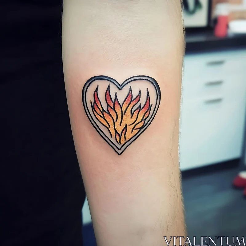 AI ART Flaming Heart Arm Tattoo