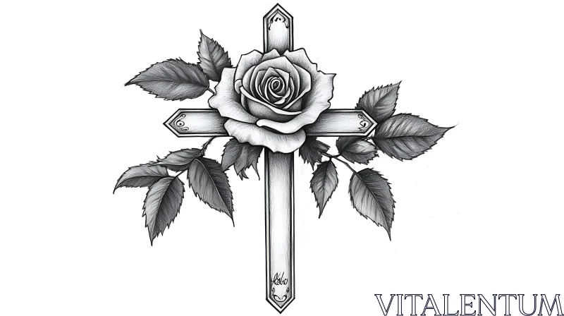 Detailed Rose and Cross Ink Design AI Image