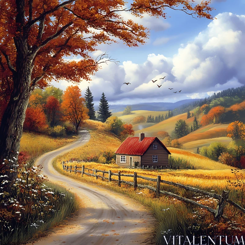 AI ART Cozy Home in Fall Scenery