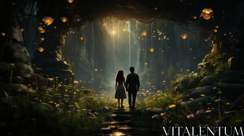 Enchanting Forest Walk Under Lantern Glow - Fantasy Art AI Image