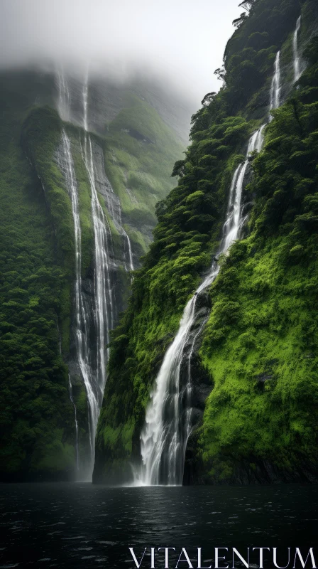 Enchanting Green Waterfalls: A Captivating Natural Wonder AI Image