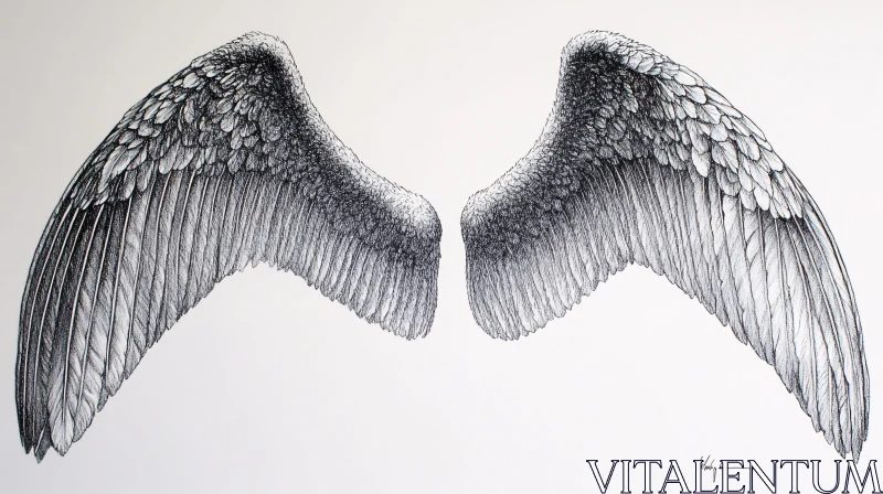 AI ART Monochrome Angel Wings Art