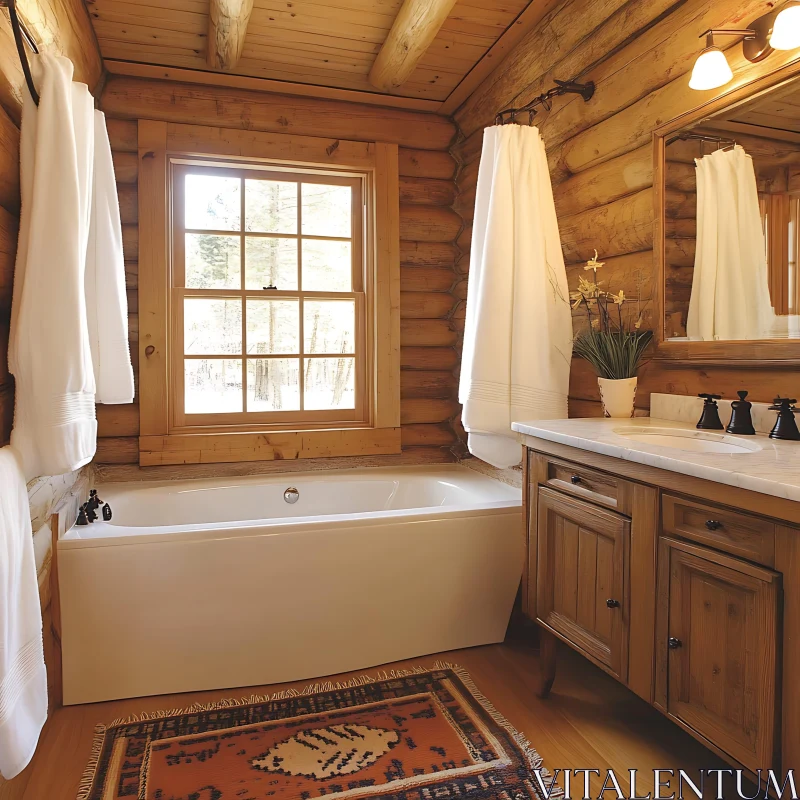 AI ART Cozy Wooden Bathroom with White Tub