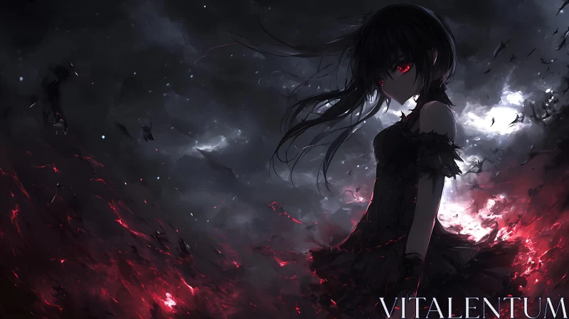 Gothic Anime Character with Piercing Red Gaze AI Image