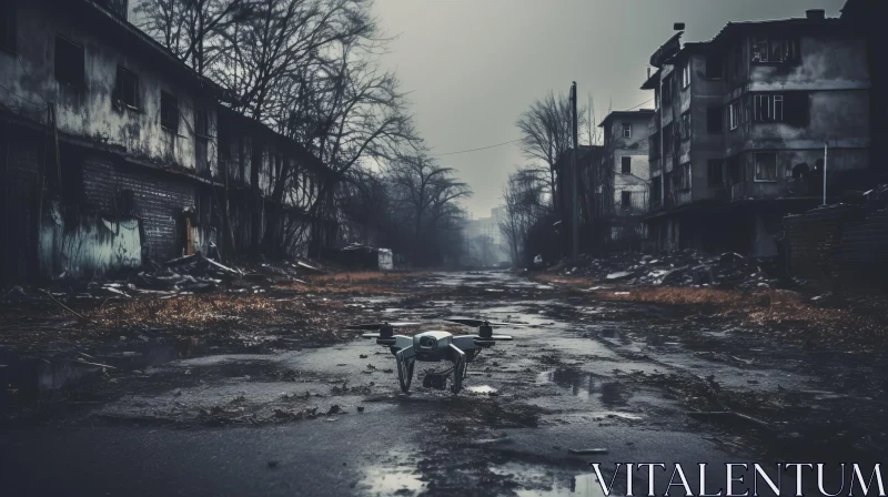 Post-Apocalyptic Scene: Solitary Drone in Abandoned Street AI Image