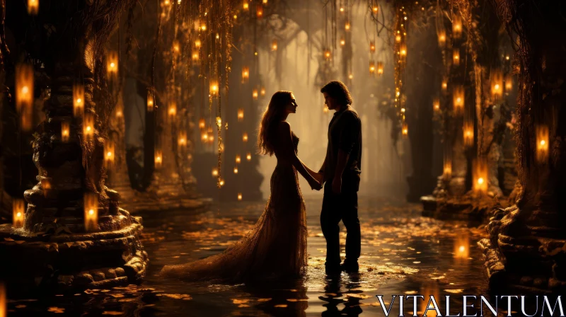 Romantic Fantasy: Couple Illuminated by Lantern Light AI Image
