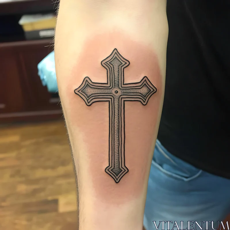 AI ART Precision Dotwork Cross Tattoo on Arm