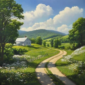 Idyllic Countryside Scene with White House