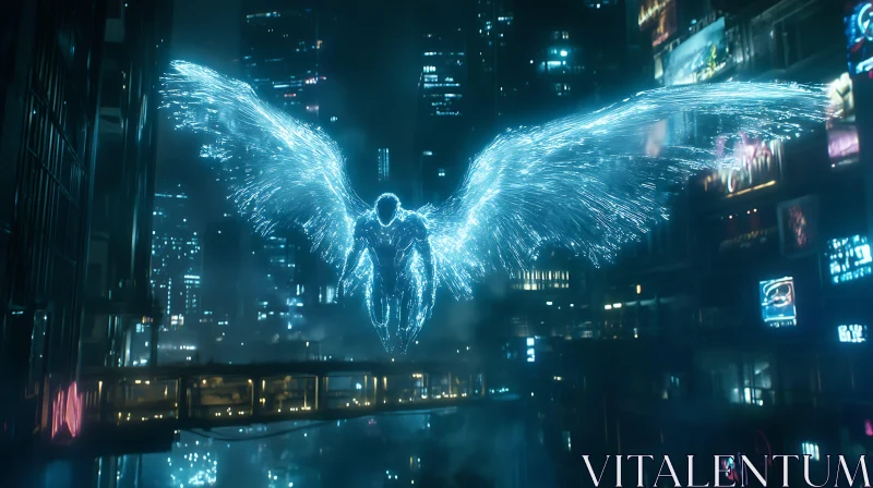 Luminous Angel in a Neon City AI Image