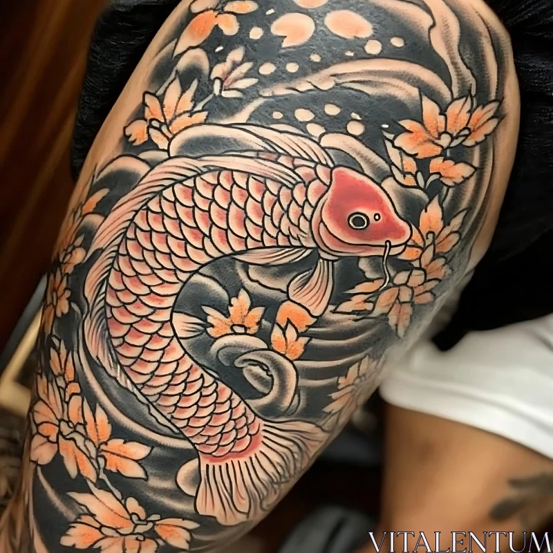 Japanese Koi Fish Tattoo with Ornamental Design AI Image