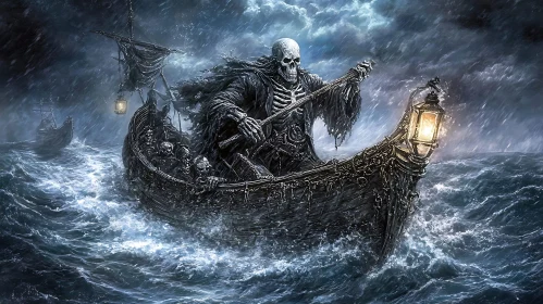 Skeletal Boatman in a Tempest