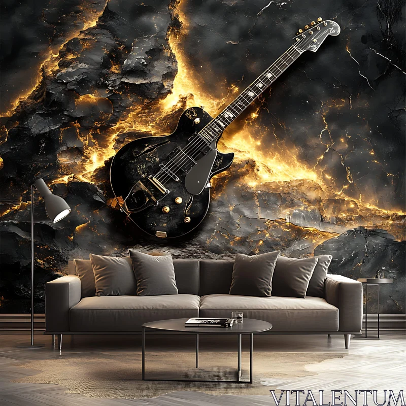 AI ART Musical Interior Design with Guitar and Sofa