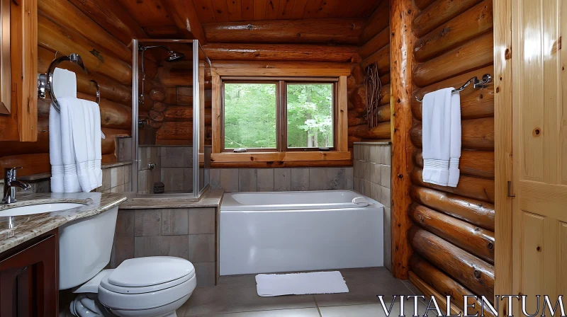 AI ART Cozy Bathroom with Log Walls