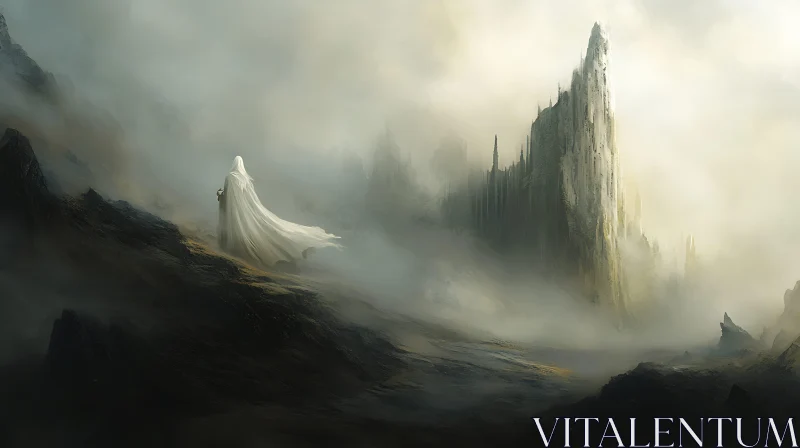 AI ART Ethereal Figure in Foggy Landscape