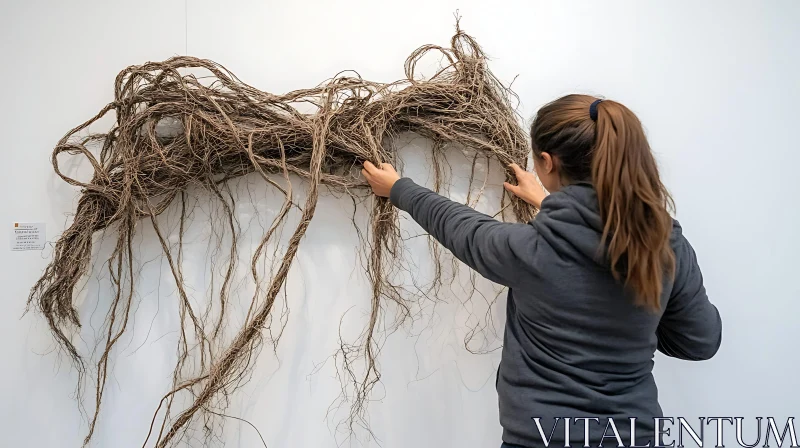 Interacting with Organic Root Art Installation AI Image