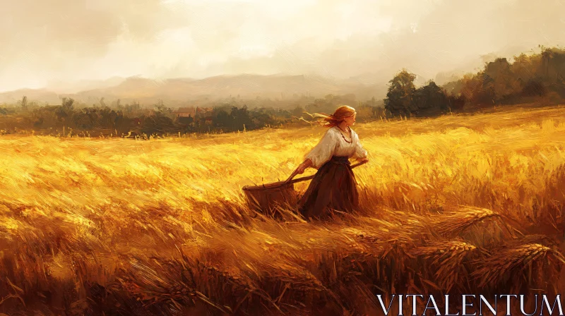 Woman in Golden Field AI Image