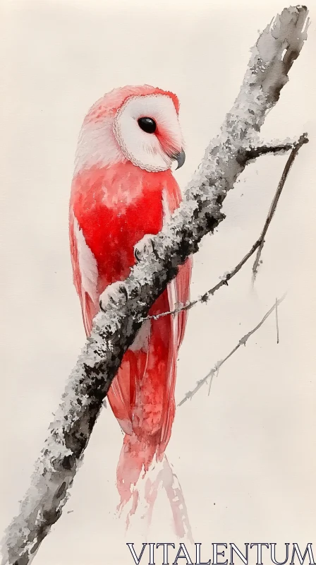 Red Owl Watercolor Painting AI Image