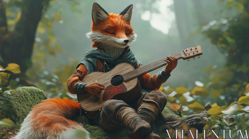 AI ART Fox Playing Guitar in Forest