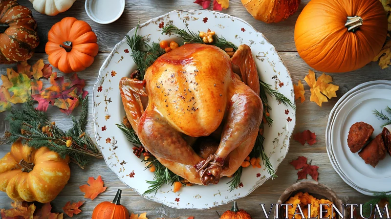 Thanksgiving Dinner with Roasted Turkey AI Image