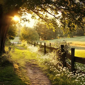 Golden Path with Flowers