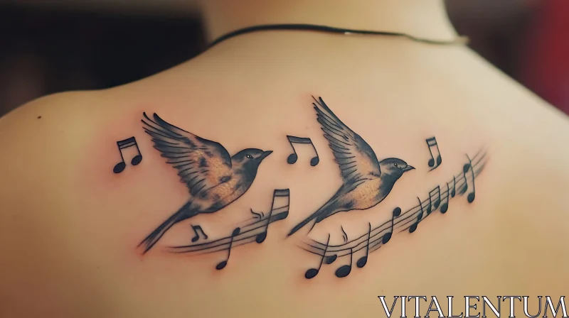 Birds and Musical Notes Tattoo Design AI Image