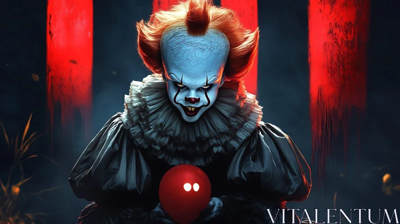 AI ART Sinister Clown Holding Red Balloon