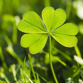 Detailed Photograph of a Four-Leaf Clover Among Grass