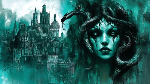 Serpentine Beauty: Medusa in Teal