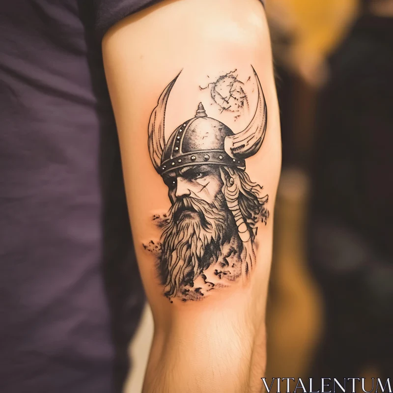 Viking Warrior Arm Tattoo in Black and White AI Image