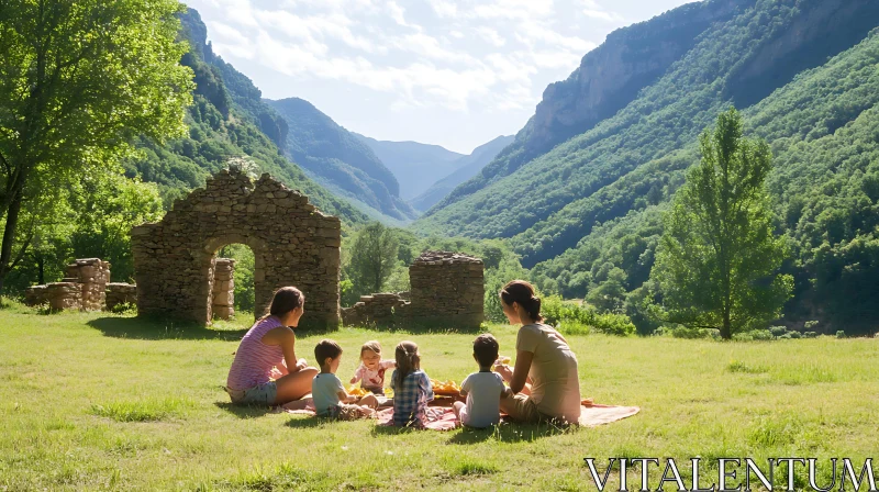 Mountain Picnic with Family AI Image