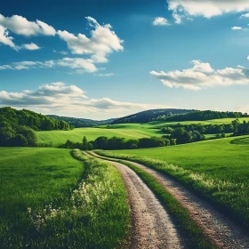 Lush Green Field with Winding Road