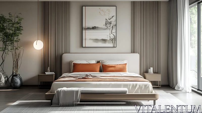 AI ART Modern Bedroom with Orange Accents