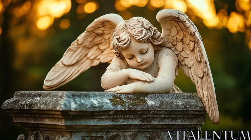 Serene Angel Sculpture on Stone AI Image