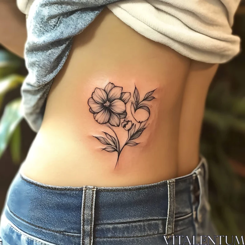 AI ART Intricate Flower Tattoo on Ribcage