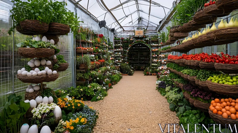 Lush Greenhouse with Fruits and Vegetables AI Image