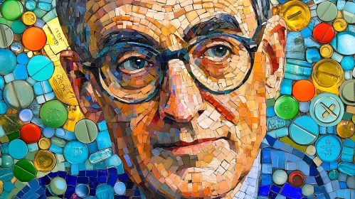 Mosaic Portrait of a Man with Pills