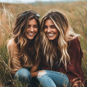 Two Smiling Women in a Field