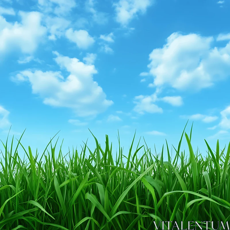 Lush Grass Meets Azure Sky AI Image