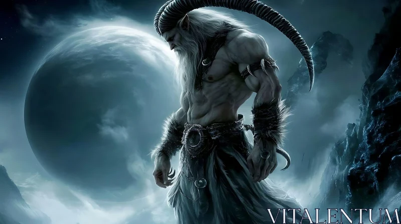 AI ART Fantasy Monster with Horns and Moon