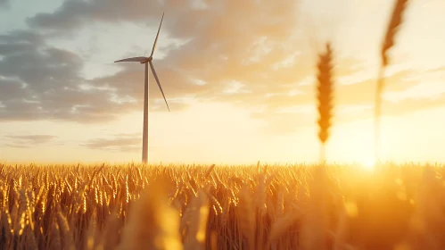 Sunset Over Wheat Field Renewable Energy