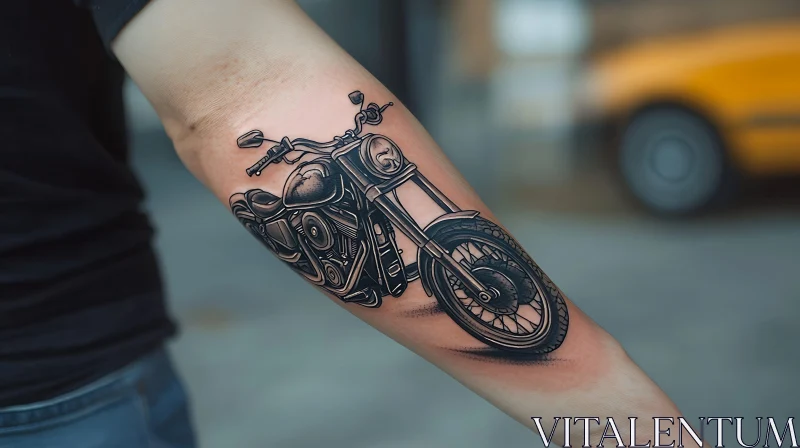 AI ART Grayscale Motorcycle Tattoo on Arm