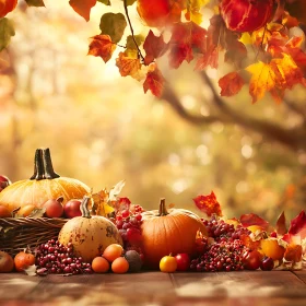 Fall Still Life with Pumpkins and Grapes